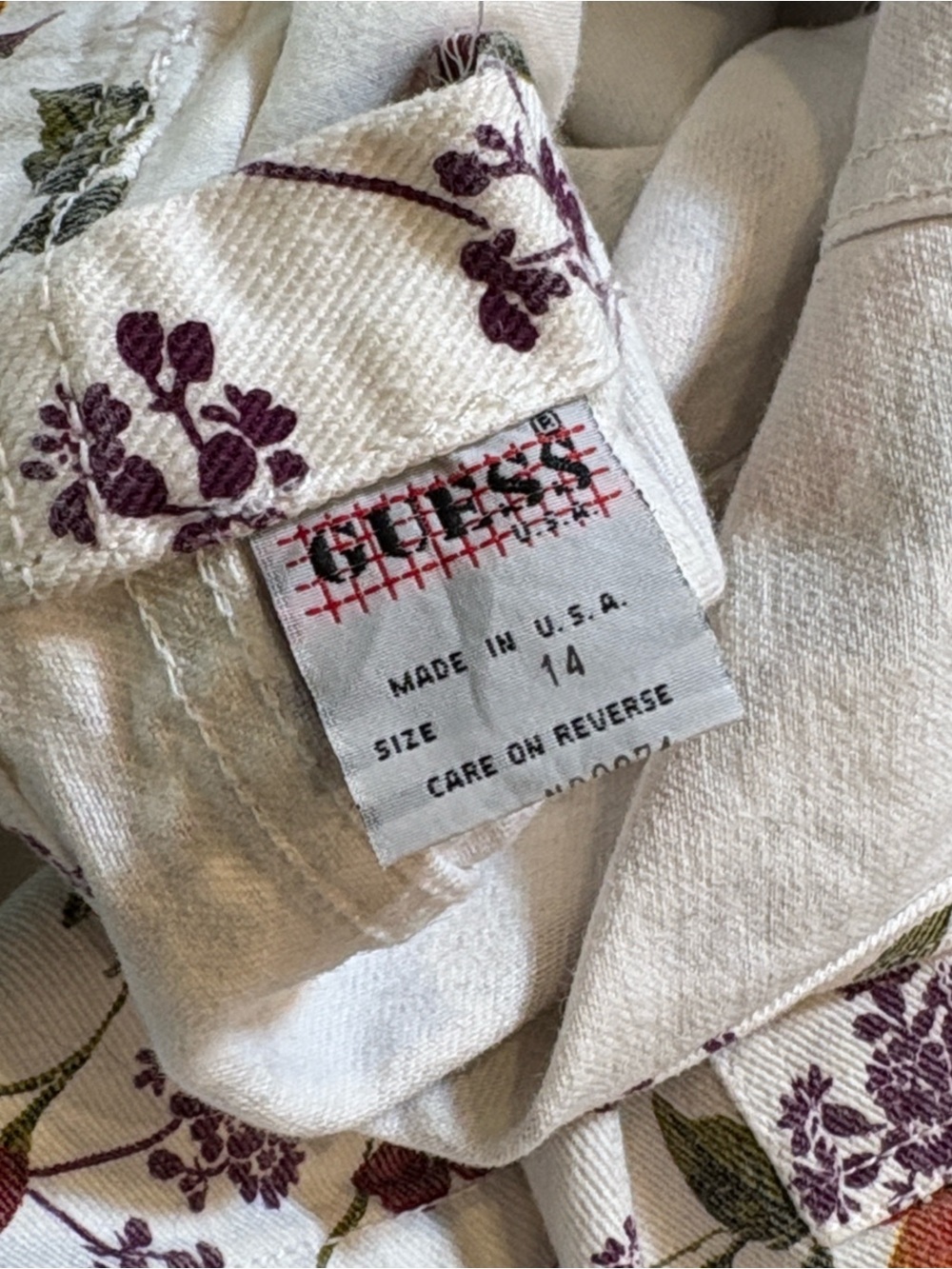 Vintage Guess 90s White Floral Cottagecore Denim Overall Dress S / M - Picture 9 of 13